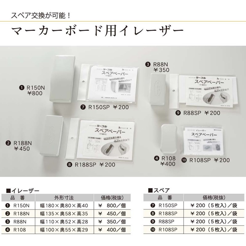 Umajirushi Board Marker Eraser Spare Paper (R88N) R88SP