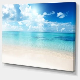 Design Art Sand of Beach in Blue Caribbean Sea - Modern Seascape Canvas Artwork, Nautical, Wall Art to Decorate Your Living Room and Bedroom, Blue, Made Of Wood & Cotton Material- Large Sizes, 20x12