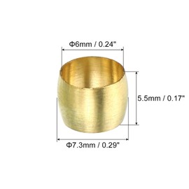 TA-VIGOR 6mm Tube OD Brass Compression Sleeves Ferrules, 50PCS Brass Ferrule Fittings Compression Pipe Fitting, Olives Assortment Kit for Oil Water Air Pipe