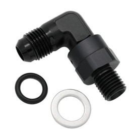 High Flow Radius 90 Degree Aluminum 6AN Male Flare to M12x1.5 Metric Swivel Fitting Adapter, Black