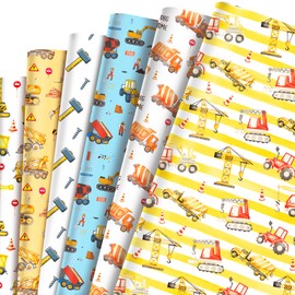 Construction Worker Pattern Wrapping Paper Set, 12 Sheets Construction Wrapping Paper Construction Gift Wrap Birthday Party Decoration Construction Gift Wrap Construction Decorations 20'' x 27''