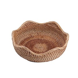 AMOLOLO Handmade Rattan Round Fruit Basket Food Storage Bowls Kitchen Organizer Snack Serving Bowl Wavy Edge Circle Tray Basket, Boho Home Décor Display Tray for Coffee Table, Dining Room (Small 8.7")