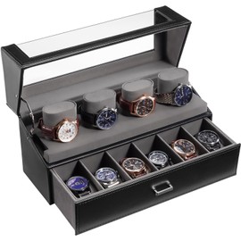 ProCase Watch Case for Men, 10 Slot Watch Display Stand with Acrylic Lid, Watch Display Case with Drawer, 2-Layer Mens Watch Box, Watch Holder Organizer for Men Women -Black