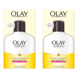 Olay Face Moisturizer, Complete with Sunscreen SPF 15, Daily Facial Lotion for Normal Skin, Lightweight Hydrating Broad Spectrum Sun Protection - Vitamin C, E, and Niacinamide - 6 Oz 2 Pack