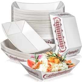 MotBach 50 Pack 2LB Paper Food Boat Trays Football Decorations Party Favers, Disposable Kraft Food Serving Tray Boat Plate Bowl for Snack Popcorn Sandwich Hot Dog Dessert Bakery BBQ Taco Fries Nacho