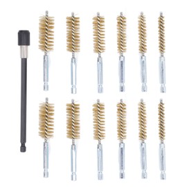 13 Pcs Bore Brush Set 8mm 10mm 12mm 15mm 17mm 19mm Diameter 1/4in Shank Drill Cleaning Brushes with 15cm Extension Rod Brass Wire (Yellow)