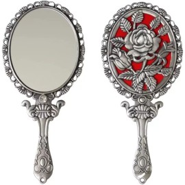Shemano Espejo De Mano Vintage Con Rosa En Relieve De Metal