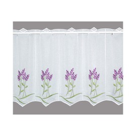 Stilvoll bestickte Küchen-Kurzgardine Lavendel Plauener Spitze Stickereigardine in 3 Höhen (Höhe x Breite 55 x 128 cm)