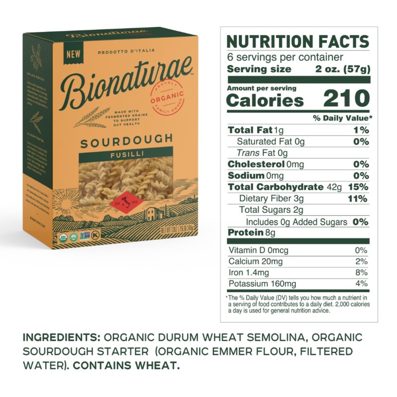 Bionaturae Sourdough Organic Fusilli Pasta - Italian Pasta Noodles, Spiral