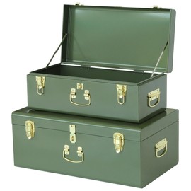 Vixdonos Metal Trunk Decorative Storage Box Set of 2 College Dorm Chest with Handle (Green)