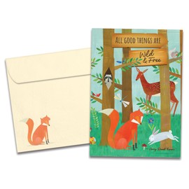 Tree-Free Greetings - Birthday Cards - Artful Designs - 1 Card + Matching Envelope - Made in USA - 100% Recycled Paper - 5"x7" - Wild and Free Woodland (GO65476)