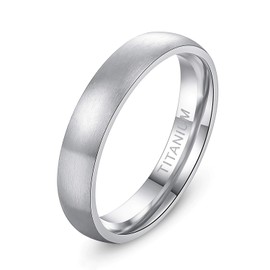 TIGRADE 4mm 6mm 8mm Titanium Ring Brushed Dome Wedding Band Comfort Fit for Man Women, Silver 4MM, Size 7