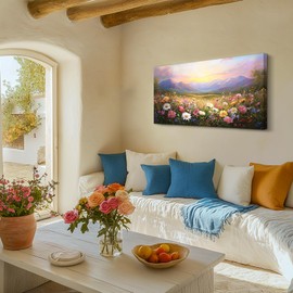 crmotu Large Canvas Wall Art, Daisy Flower Sea Aesthetic Wall Pictures, Mountain Wilderness Landscape Art Prints, Nature Scenic Colorful Paintings Wall Decor Living Room Bedroom Dining Room 20x40inch