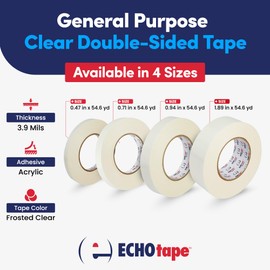 ECHOtape DC-T274A General Purpose Frosted Clear Double Sided Tape for Mounting & Bonding | Double Sided Tape for General Purpose Bonding | Thin Adhesive Tape, 0.47 in x 54.6 yds
