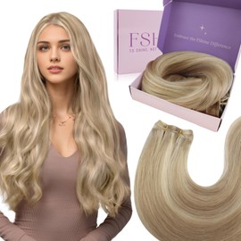 Fshine 12 Inch 80g Weft Hair Extensions Real Human Hair Sew In Hair Extensions Silky Straight Blonde Mixed Ash Light Brown Hair Extensions Weft