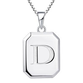 YL Initial Necklace 925 Sterling Silver Square Letter Pendant D Alphabet Necklace for Women