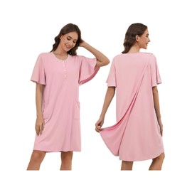 Labor Gowns for Hospital delivery Nursing Nightown Open Back Tear Away Snap Hospital Gowns for Women(Pink-L)