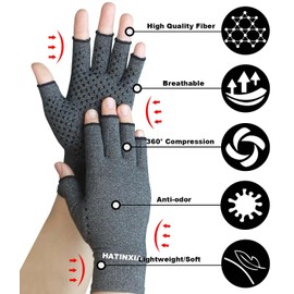 2 Pairs Arthritis Compression Gloves for Rheumatoid, Carpal Tunnel Pain, Hand Compression Gloves Fingerless for Typing, Work, Driving, Fit Women Men, Anti-Slip Dots (Small, Grey)