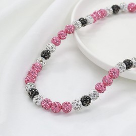 HMOOY Baseball Necklace for Men Women, Rhinestone Inspired Beads Necklace Disco ball Dirp Accessoies Necklace Unisex Athlete Sport Necklace Jewelry for Lovers (20in, Pink/White/Black)