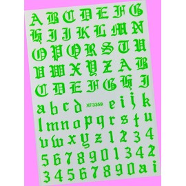 Laser Gold Art Latin Roman English Alphabet Letters Numbers 3D Nail Art Sticker Bright Green for Nails Design Nail Art Stickers Decals Supplies Manicure Tips Sticker Colorful for Nail Decorations