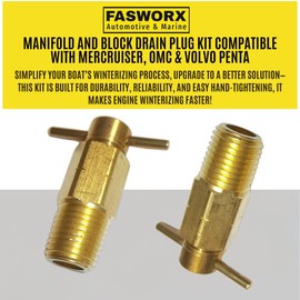 Manifold and Block Drain Plug Kit compatible with Mercruiser, OMC, Volvo Penta and many others.
