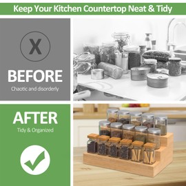 FoverOne 2 Pack Bamboo Spice Rack Organizer for Kitchen Counter, 3 Tier Spice Shelf Holder for Cabinet (Jars Not Included)