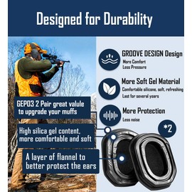 PROHEAR GEP03 2-Pack Gel Ear Pads for Walker’s Razor Earmuffs, Soft Replacement Ear Cups with Sealed Bottom for Noise Isolation