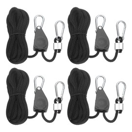 uxcell 4 Pairs 1/4" Adjustable Rope Hanger, 16.4ft(5 Meter) Heavy Duty Ratchet Tie Down Strap with Rope Clip Hanger for Hanging Plants, Grow Light and Various Tie-Down Uses, Black