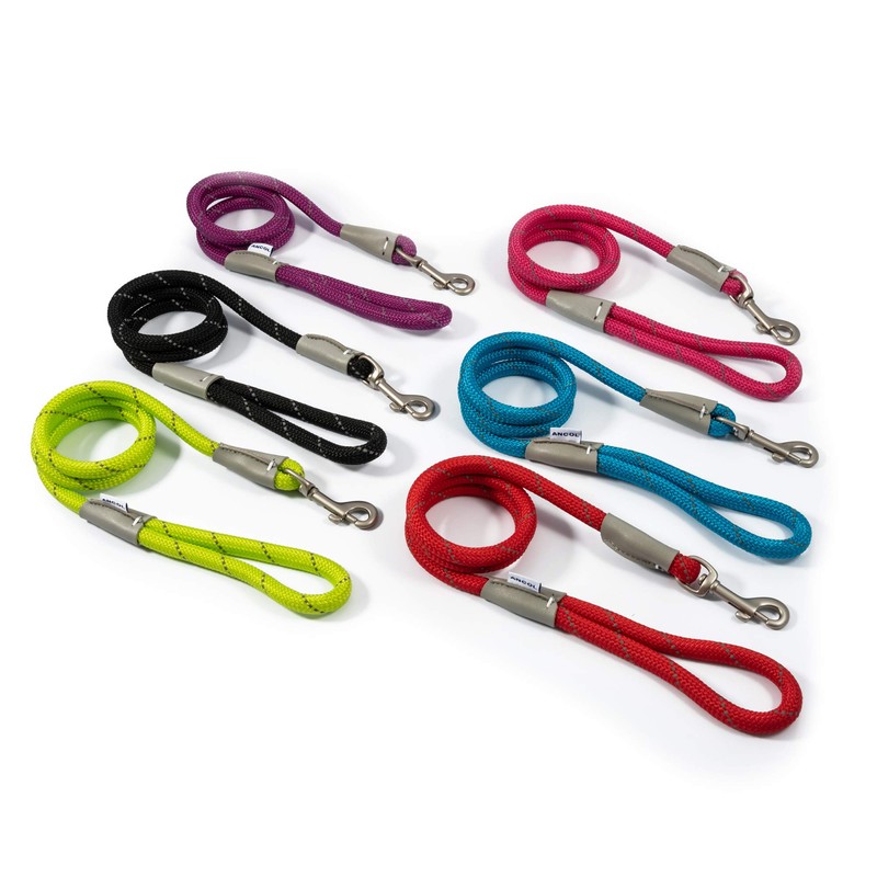 Ancol Viva Reflective Rope and Real Leather Snap Lead 107