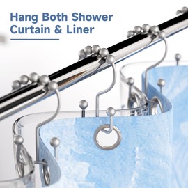 Titanker Shower Curtain Hooks Rings, Rust-Resistant Metal Double Glide Shower Hooks for Bathroom Shower Rods Curtains, Set of 12 Hooks - Space Silver