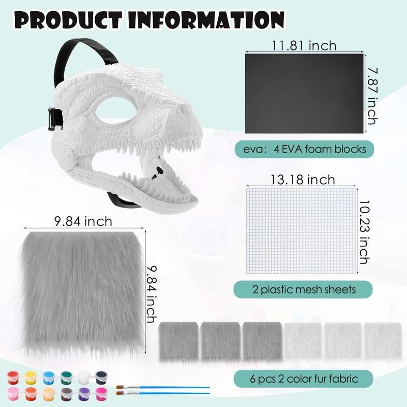 Seenelling 13 Pcs DIY Dino Mask Kit Hard Plastic Dinosaur