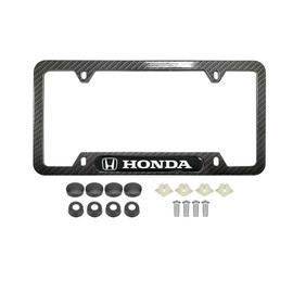 Stainless Steel Carbon Fiber 4 Holes License Plate Frame fit for Honda Black License Plate 6 * 12 Inches Tag Holder Bracket
