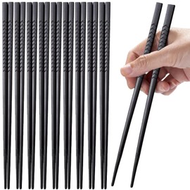 10 Pairs Fiberglass Chopsticks, PYBBO Reusable Premium Japanese Chinese Korean Chopsticks Dishwasher Safe, Non-Slip, Lightweight, 24cm/9.5 inches - Black