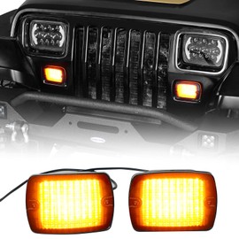 Hooke Road YJ Front Turn Signal Lights LED Amber Lamps and White DRL with Smoke Lens for 1987-1995 Jeep Wrangler YJ (Pack of 2)