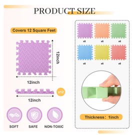 Arrowbash 12x12x1 Inch EVA Thick Interlocking Foam Floor Tiles Puzzle Exercise Mat Play Foam Mats for Boys Girls Baby Pets Home Classroom Nursery Gym(Colorful)