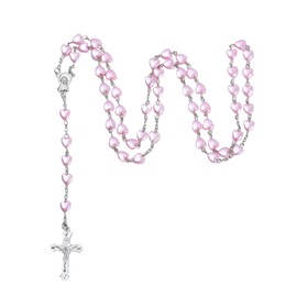 MAIGO Rosary Beads - Pink Rosary Beads Catholic Women Smooth Beads Catholic Cross Necklace Religious Jewelry Catholic Jesus Cross Pendant Necklace Jesus Cross Chain Rosery Catholic Silver Necklace