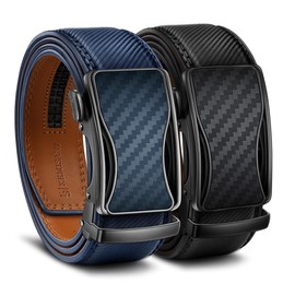 KEMISANT Men Ratchet Belt 2Pack,Adjustable Click Belt For Gift Men Dress Casual Golf Jeans 1 3/8",Cut for Fit(Black/Blue,30"-36" Waist Adjustable)