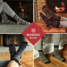 NORDIC Socks 5 Pairs, Merino Wool Socks for Men & Women, Winter socks, Warm socks (3-5, Arvid)