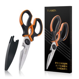 All-purpose kitchen scissors, stainless steel, household scissors, 21 cm, dishwasher safe, universal scissors as scaling, bottle opener, left-handed scissors, kitchen sharp for fish, poultry, herbs