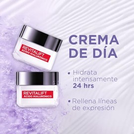 L'Oréal Paris Rutina facial hidratante Revitalift Ácido Hialurónico (2 piezas): Crema de día FPS20 50ml + Crema de noche 50ml. Hidrata y rellena líneas de expresión, para todo tipo de piel