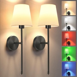 JOFIOS Battery Operated Wall Sconce Set of 2，Black Wireless Wall Sconce with 5200mAh Dimmable Detachable Bulbs and Remote, 10 Colors Rechargeable Sconces Decor for Bedroom Living Room Hallway