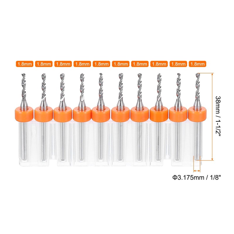 sourcing map 10pcs PCB Drill Bit Set 1/8" Shank 1.8mm
