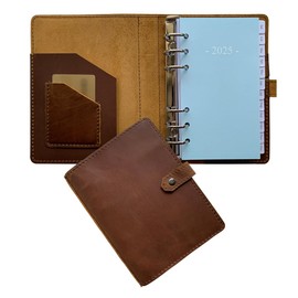 2025 Leather Planner Weekly & Monthly - A6 Genuine Leather Binder Planner for Men and Women, Inner Pockets and Pen Holder, Personal Size