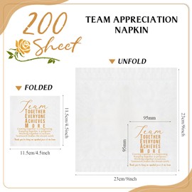 Kosiz 200 Pack Team Appreciation Napkins Gift Inspirational Employee Office Paper Napkins 3 Ply Disposable Papers for Coworkers Volunteer Thank You Party Dinners Events Decor, 4.5 x 4.5 Inch