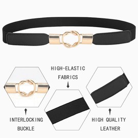 Lidiper 3 Pack Skinny Belts for Women, Elastic Waist Band Stretch Women Thin Belt Fashion Dress Belts for Dresses Skirt (Black/Brown/White)