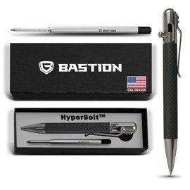 BASTION® Luxury Carbon Fiber Bolt Action Pen, Durable Professional Ballpoint Pen for Travel, School and Work Birthday Gift Idea - Stainless Steel