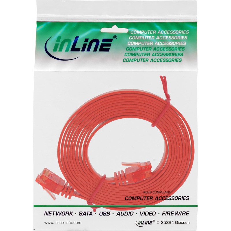 InLine® flat patch cabel, U/UTP, Cat.6, red, 2m