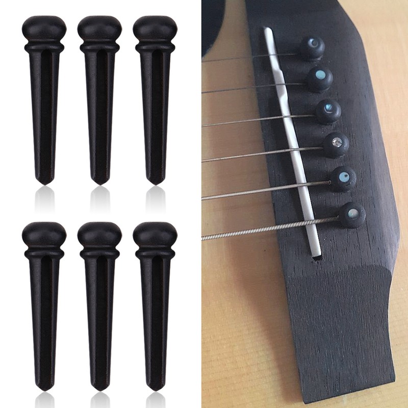 6Pcs Ebony Bridge Pins With Abalone Shell for Acoustic Folk