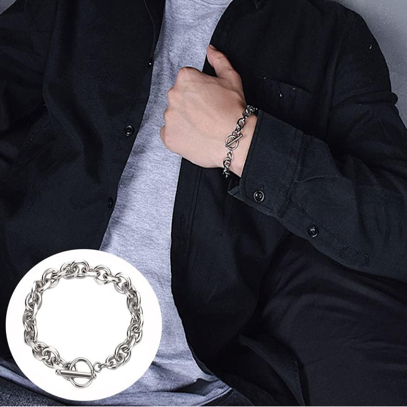 YINKE Bracelet, Men's, Women's, Accessories, Stainless Steel, Mantel, Chain, Silver,