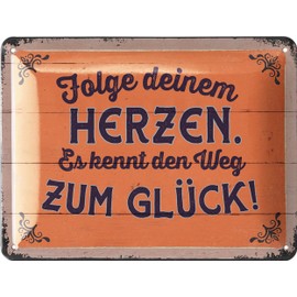 LANOLU Retro Tin Signs Follow Your Heart Vintage Metal Signs with Sayings as Wall Decoration for Kitchen and Garden - Shabby Chic Decoration Farmhouse Wood Look 15 x 20 cm